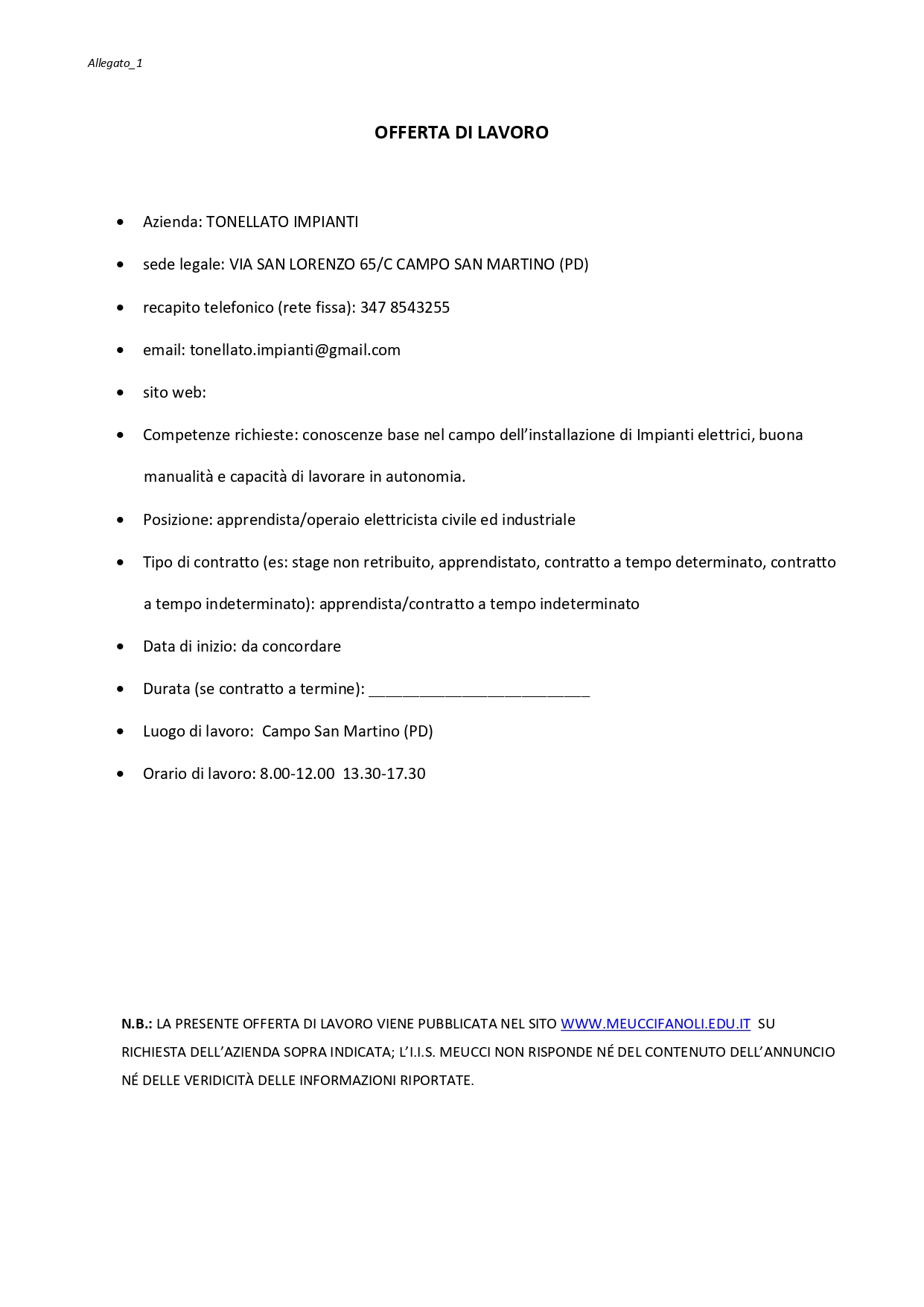 Offerta lavoro 381